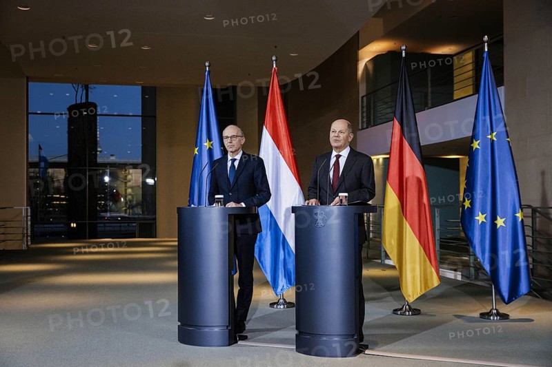 Federal Chancellor Olaf Scholz (SPD) and Luc Frieden, Prime Minister of the Grand Duchy of Luxembourg, give a press conference after talks at the Federal Chancellery in Berlin, 8 January 2024