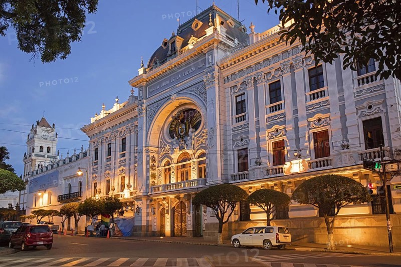 Chuquisaca Governorship Palace in republican architecture style in the city Sucre, constitutional capital of Bolivia in the Oropeza Province