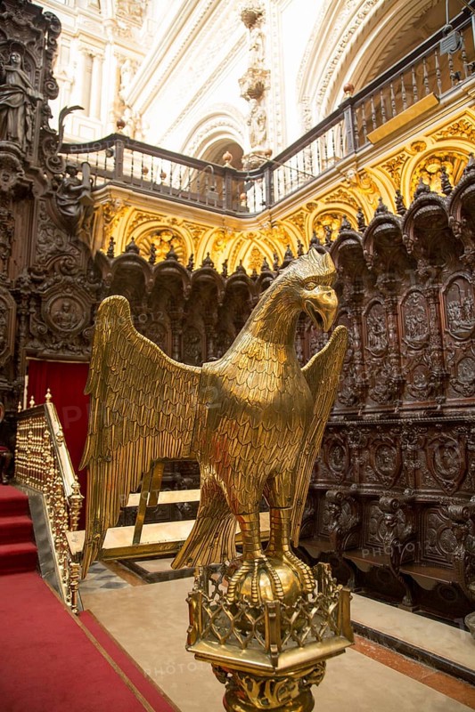 Brass eagle lectern inside the Catholic cathedral, former great mosque, Cordoba, Spain, Europe