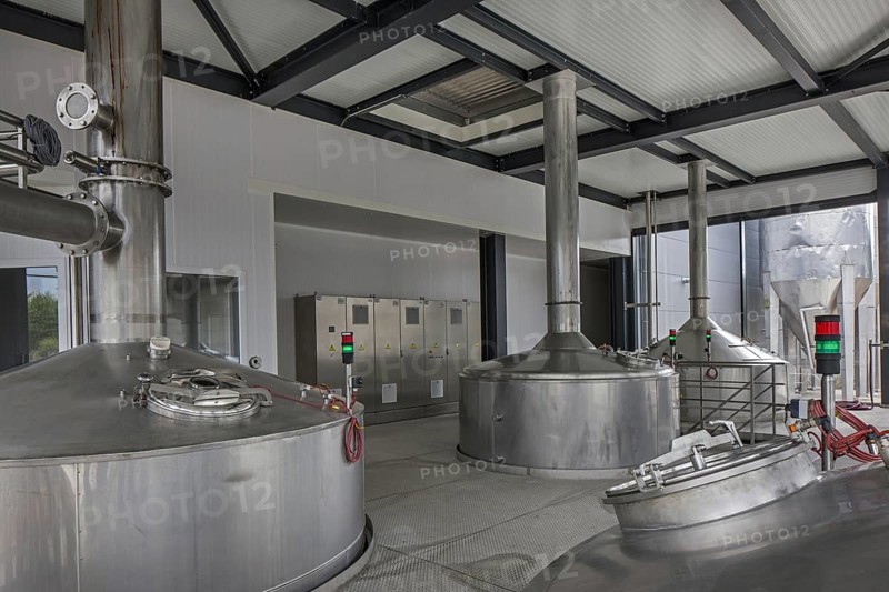 Brew kettles at Brouwerij Boon, Belgian brewery at Lembeek near Brussels, producer of geuze and kriek beer
