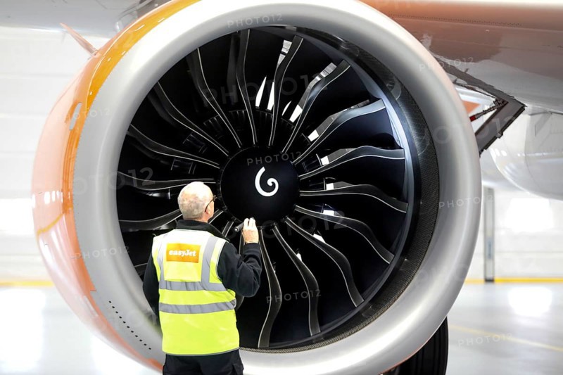 Olaf Gross, Licence Engineer at easyJet, checks the engine of an Airbus A320 Neo in front of the opening of the new easyJet maintenance hangar at Berlin Brandenburg Airport, BER. The entire European easyJet fleet is maintained at the Schoenefeld site