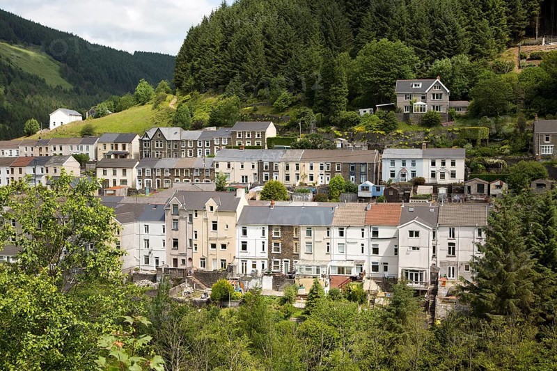 Terraced houses in Blaengwynfi, Neath Port Talbot area, South Wales, UK