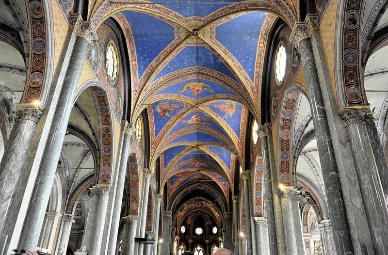 Interior view of the Gothic basilica, construction started at the end of the 13th century, Santa Maria sopra Minerva, Rome, Lazio region, Italy, Europe