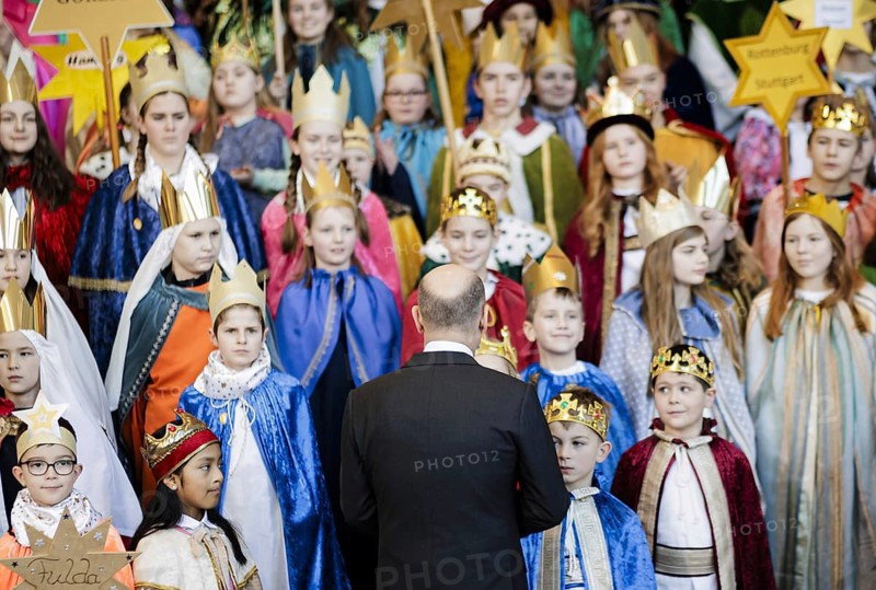 Federal Chancellor Olaf Scholz (SPD) pictured at the traditional reception for carol singers at the Federal Chancellery in Berlin, 8 January 2024