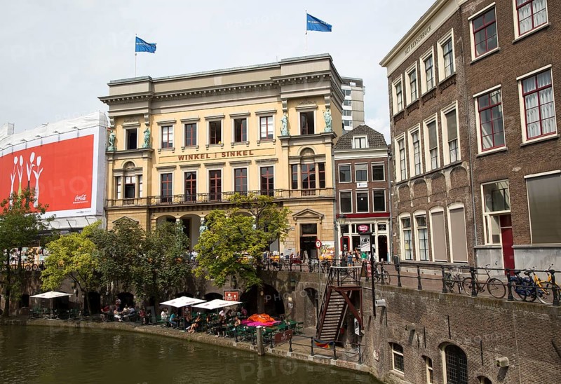 Winkel van Sinkel historic Oudegracht canal buildings, Utrecht, Netherlands