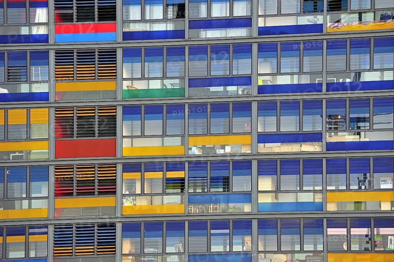 Colourful flats at the Euralille quarter in Lille, France, Europe