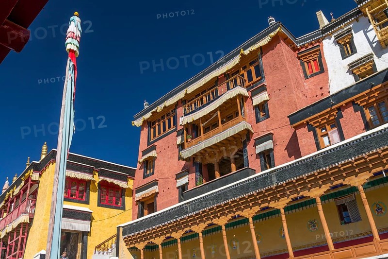 One of the main buildings in Thikse Gompa, the Buddhist monastery of Central Ladakh, which belongs to the Gelug-pa order of the Tibetan Buddhism. District Leh, Union Territory of Ladakh, India, Asia