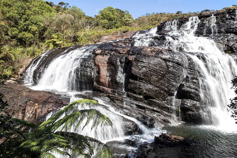 Baker's Falls waterfall, Horton Plains National Park, Central Province, Sri Lanka, Asia
