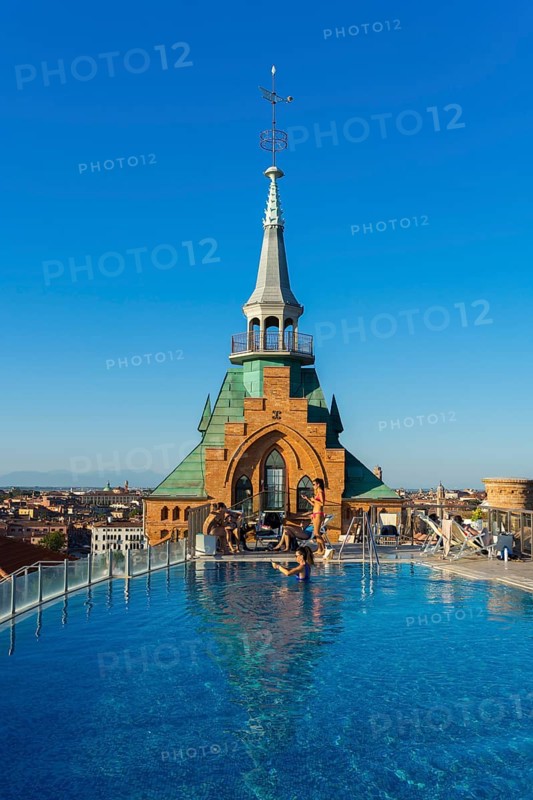 Pool on the Roof of the Hilton Molino Stucky Venice, Giudecca, Venice, Veneto, Italy, Europe
