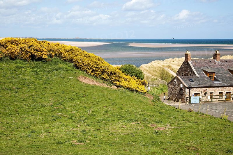 Coastal landscape at Budle Bay, Northumberland coast, England, UK