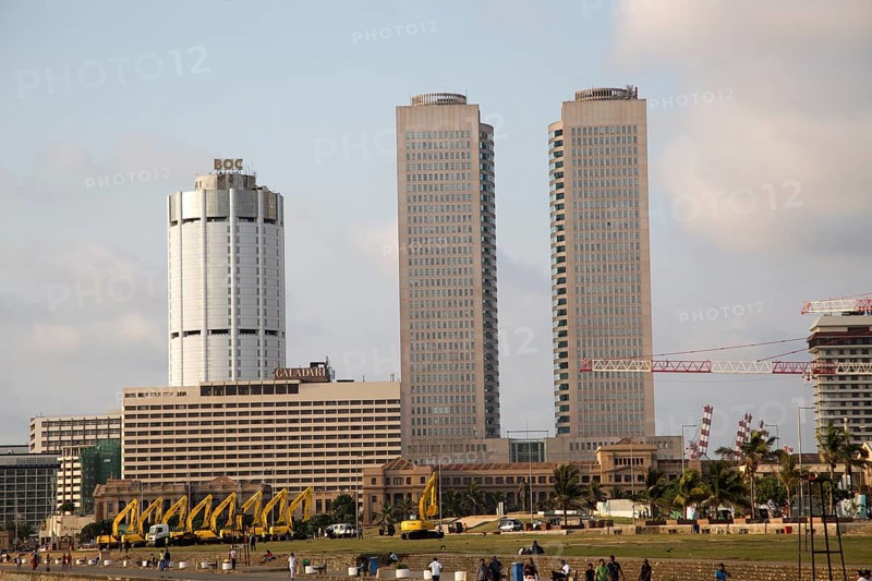 Twin towers of World Trade Centre and modern hotels, central business district, Colombo, Sri Lanka, Asia