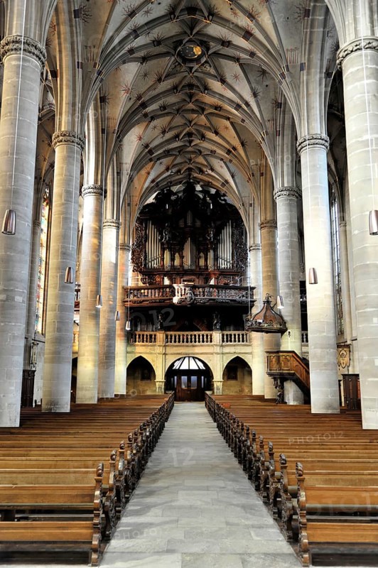 Heilig-Kreuz-Muenster, interior view, start of construction around 1315, Schwaebisch Gmuend, Baden-Wuerttemberg, Germany, Europe