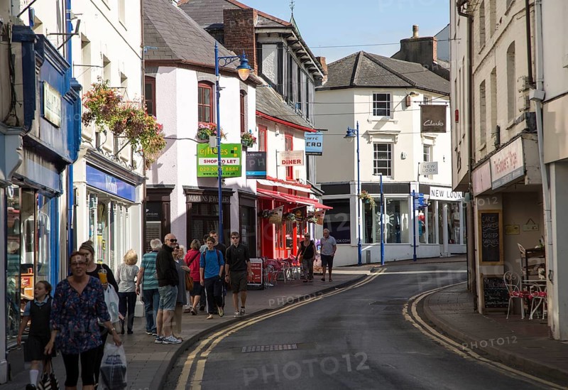 Shops and shoppers, Abergavenny, Monmouthshire, South Wales, UK