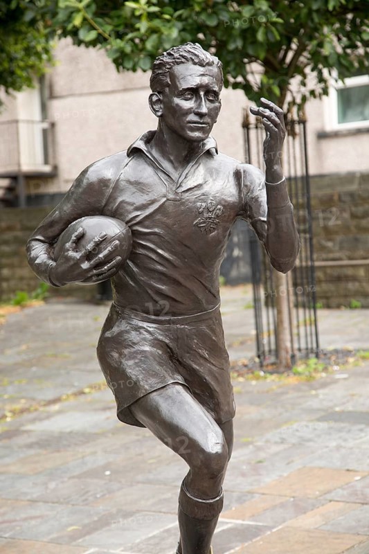Statue of local hero rugby player, Ken Jones, Blaenavon, Torfaen, Monmouthshire, South Wales, UK