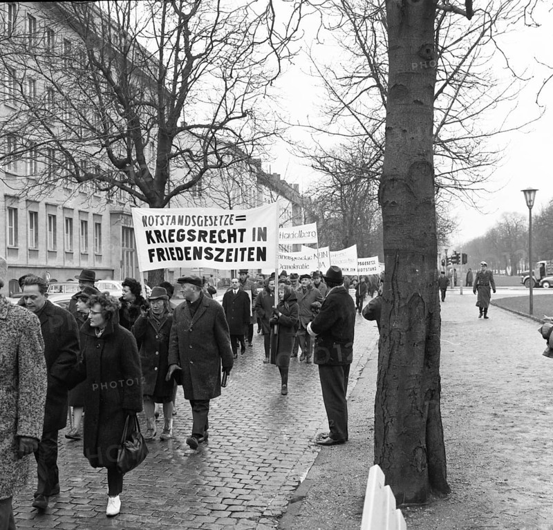 DEU, Germany, Dortmund: Personalities from politics, business and culture from the years 1965-71. Ruhr area. Demonstration against emergency laws 1965, Europe