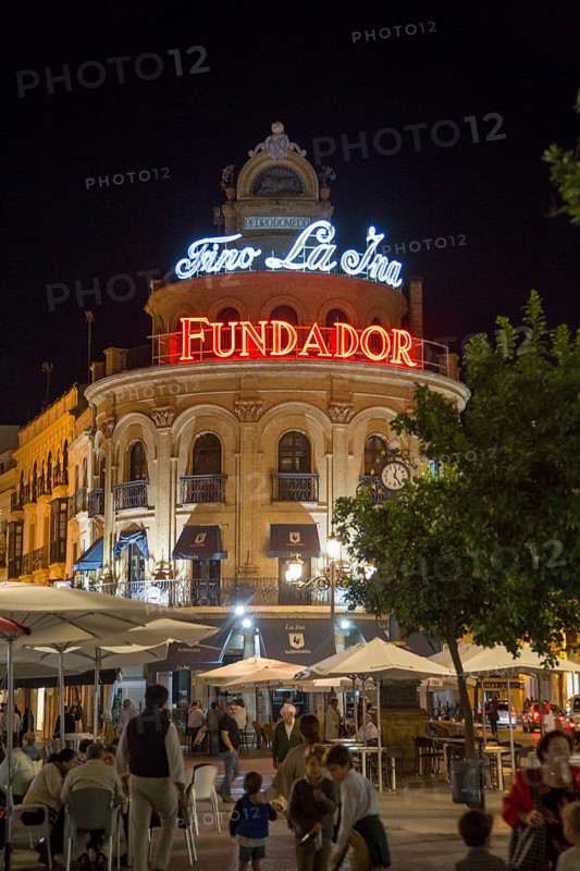 El Gallo Azul rotunda building cafe built in 1929 advertising Fundador brandy, Jerez de la Frontera, Spain, Europe
