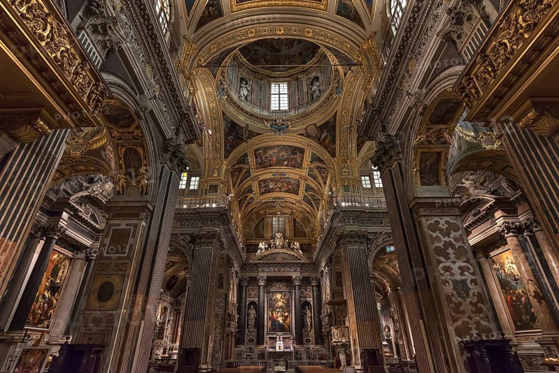 Interior of the baroque Chiesa del Gesu, built at the end of the 16th century, Via di Porta Soprana, 2, Genoa, Italy, Europe