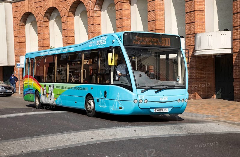 Single decker bus in central Ipswich, Suffolk, England, UK