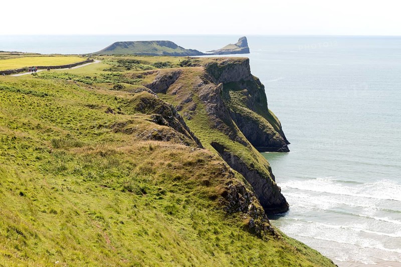 Worm's Head cliffs, Rhossili, Gower peninsula, near Swansea, South Wales, UK