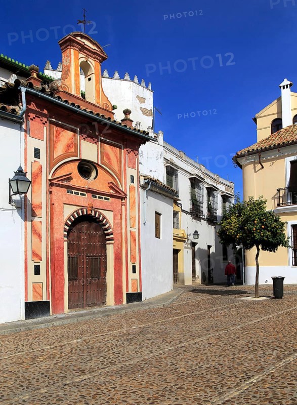 Attractive historic doorway and buildings in old inner city, Cordoba, Spain, Europe