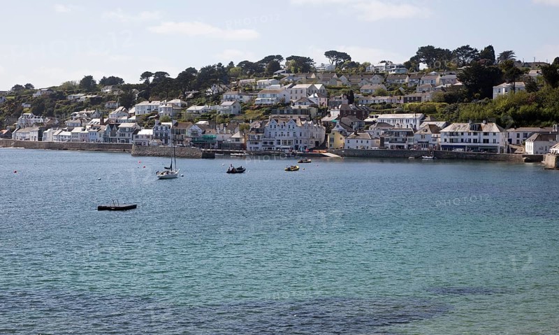 Village buildings and harbour, St Mawes, Cornwall, England, UK