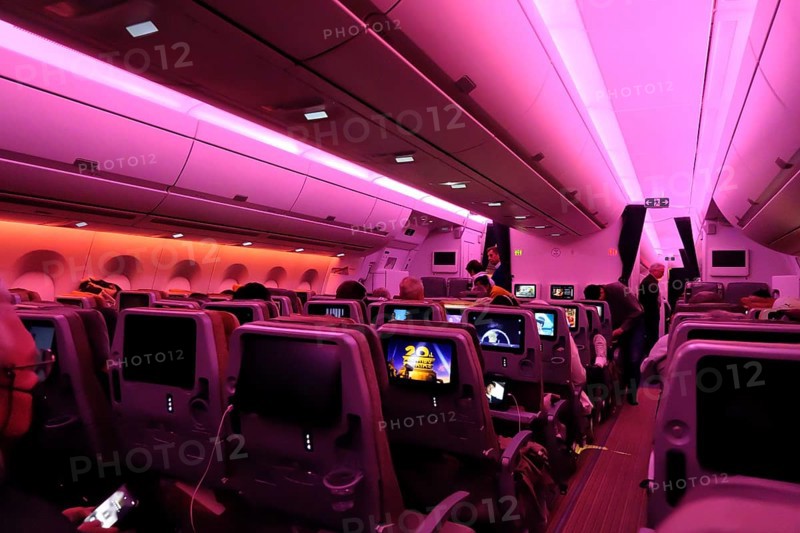 Interior view at night Airbus A 350 900 Singapore Airline, Singapore, Asia