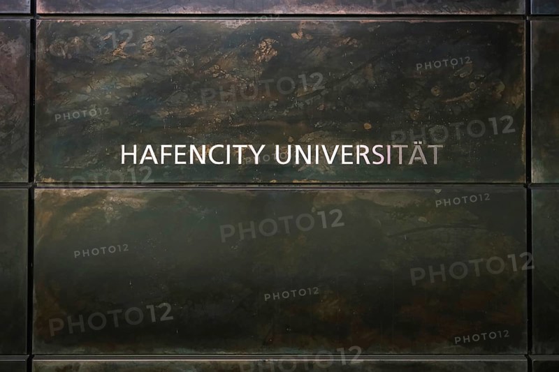 Stone slab with inscription Hafencity University, Hanseatic City of Hamburg, Hamburg, Germany, Europe
