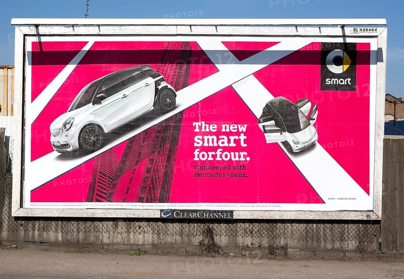 Billboard advertising Mercedes-Benz smart car, Ipswich, Suffolk, England, UK