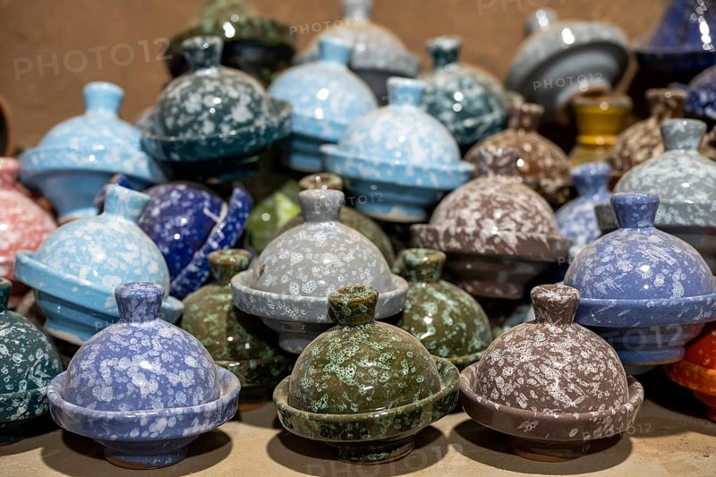 Handmade ceramic products in a pottery, Tajine, Tamegroute, Morocco, Africa