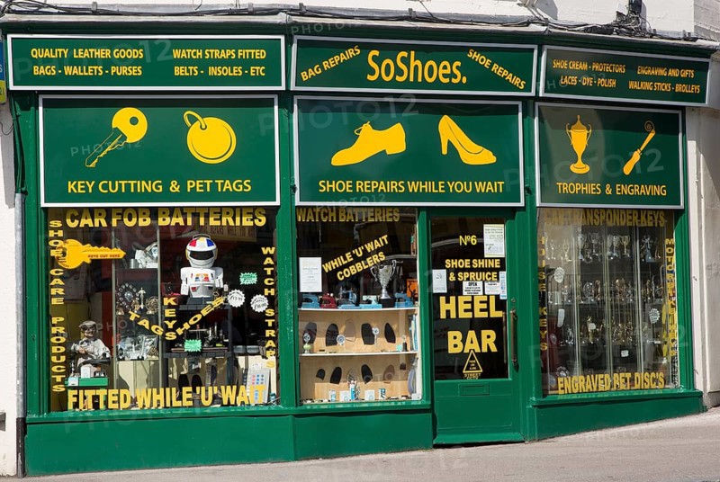 Shoe repair shop, Chippenham, Wiltshire, England, UK