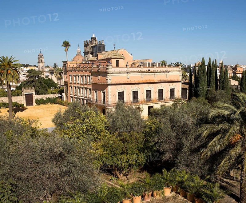 Historic palace building, Palacio de Villavicencio and gardens in the Alcazar, Jerez de la Frontera, Spain, Europe