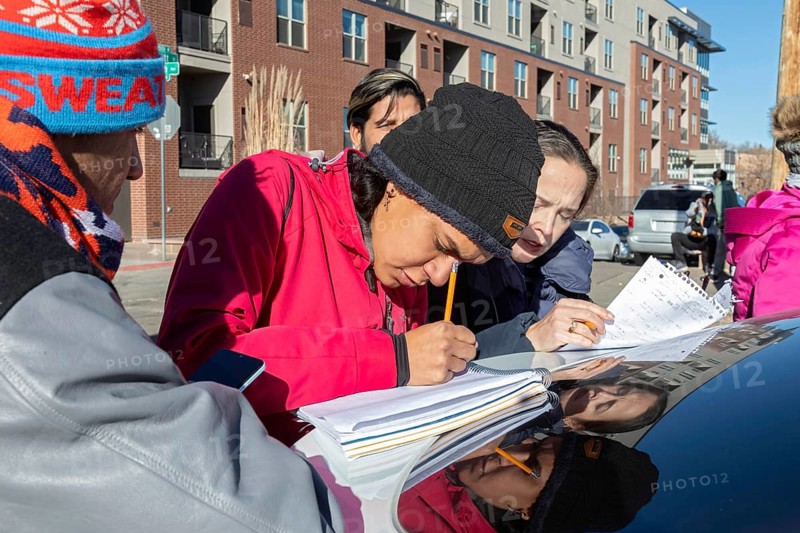 Denver, Colorado, Immigrants, mostly from Venezuela, live in a tent camp near downtown Denver. Those looking for work put their names on a list. The city helped about 35, 000 migrants in 2023 with food and temporary shelter, but more continue to arrive daily on buses from the southern border