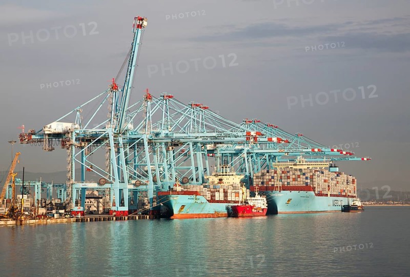 Large cranes at APM Terminals loading container ships port at Algeciras, Cadiz Province, Spain, Europe
