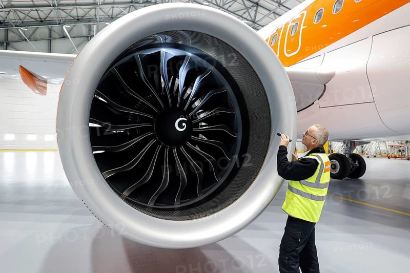 Olaf Gross, Licence Engineer at easyJet, checks the engine of an Airbus A320 Neo in front of the opening of the new easyJet maintenance hangar at Berlin Brandenburg Airport, BER. The entire European easyJet fleet is maintained at the Schoenefeld site