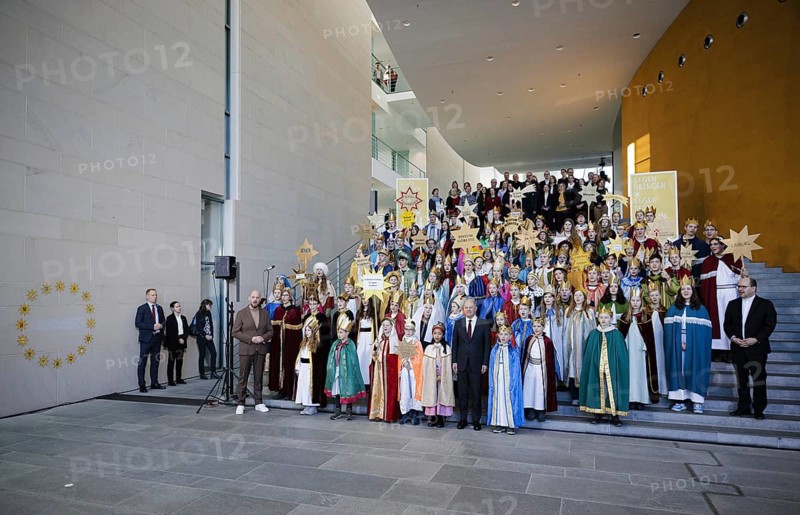 Federal Chancellor Olaf Scholz (SPD) pictured at the traditional reception for carol singers at the Federal Chancellery in Berlin, 8 January 2024
