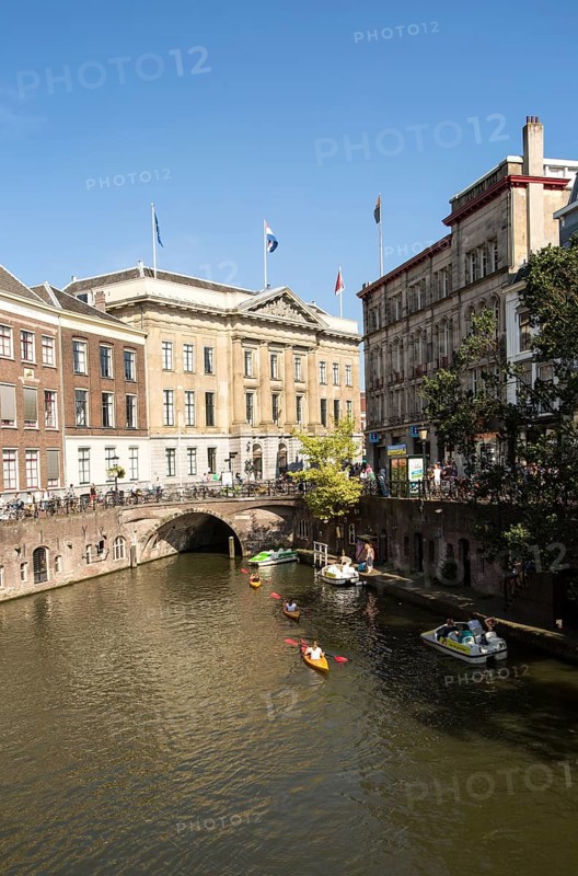 People kayaking near the Stadhuis, Oudegracht canal, Utrecht, Netherlands