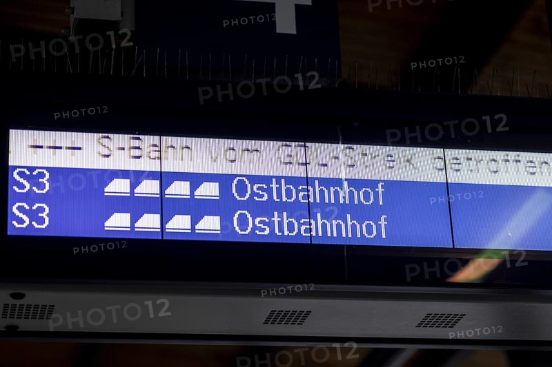 A display board on the S3 reads, S-Bahn affected by GDL strike. Today is the second day of the strike by the train drivers' union GDL, on which train cancellations are to be expected. Berlin, 11.01.2024