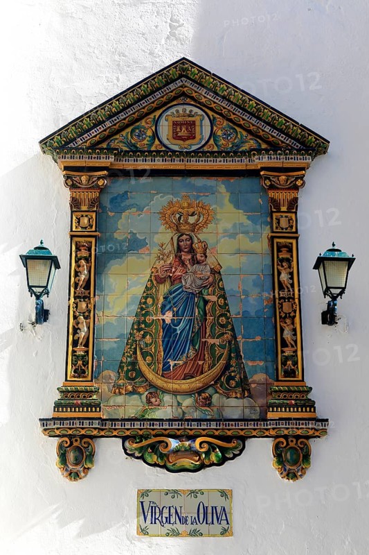 Ceramic tiles image of Virgin de la Oliva, Church of Divino Salvador, Vejer de la Frontera, Cadiz Province, Spain, Europe