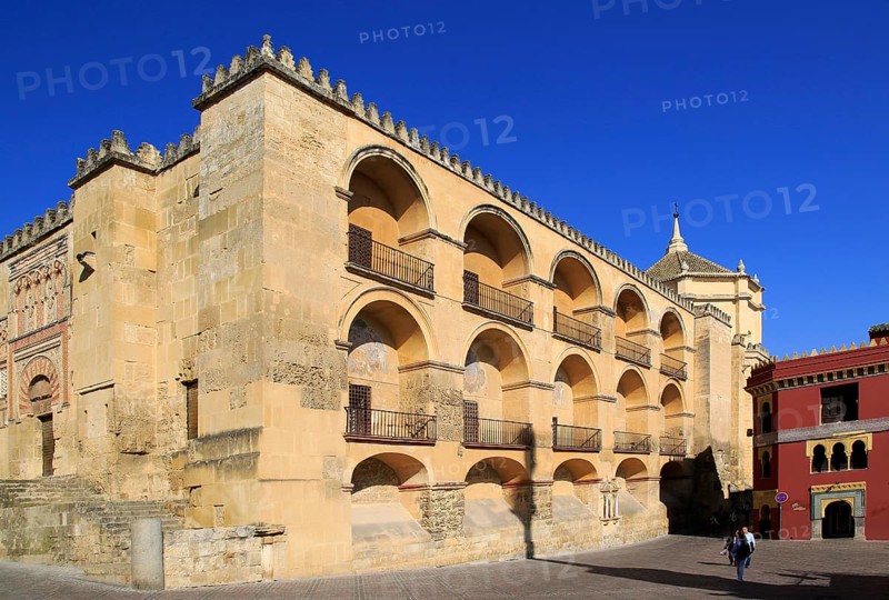 Symmetrical pattern of balconies in the historic Great Mosque Mezquita complex of buildings, Cordoba, Spain, Europe