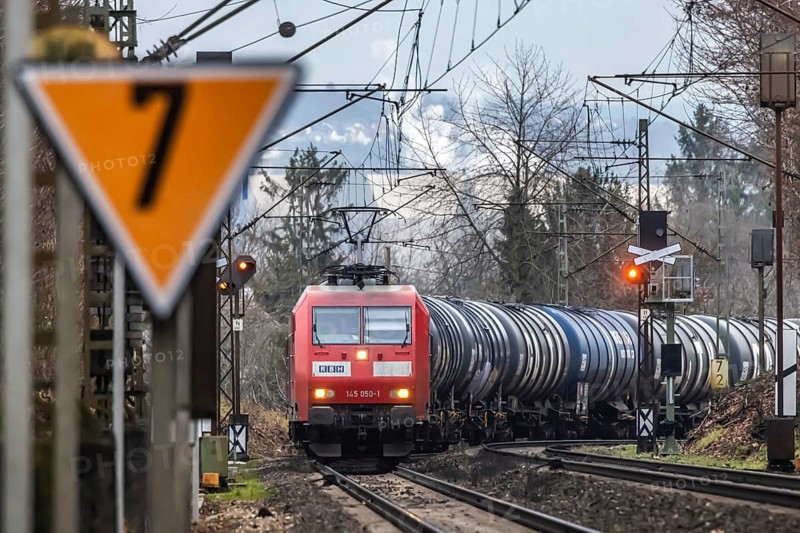 Railway line with goods train RBH Logistics, class BR145 locomotive, Stuttgart, Baden-Wuerttemberg, Germany, Europe