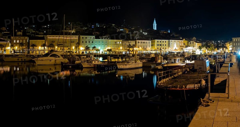 Harbour of Mali Losinj, night shot, island of Losinj, Kvarner Gulf Bay, Adriatic Sea, Croatia, Europe