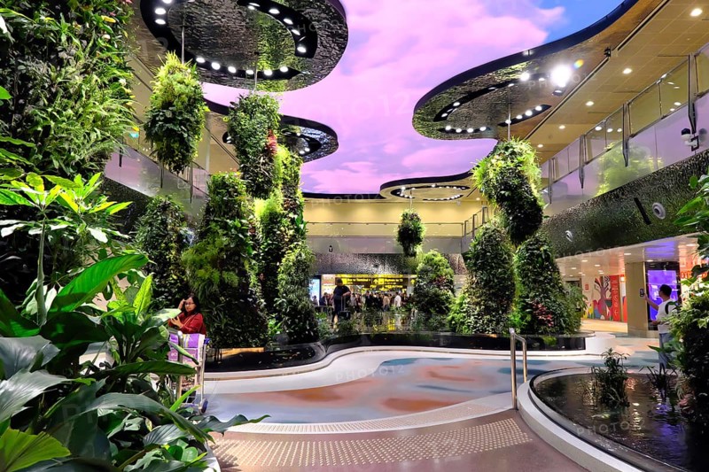 Interior view of Terminal 2, dreamscape with immersive garden and digital sky, Changi Airport Singapore, Singapore, Asia