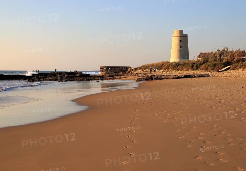 Footprints in sand at El Palmar beach, Vejer de la Frontera, Cadiz Province, Spain, Europe