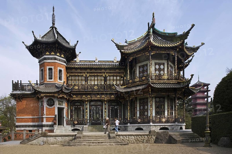 Tourists visiting the Chinese Pavilion in Brussels, belgium