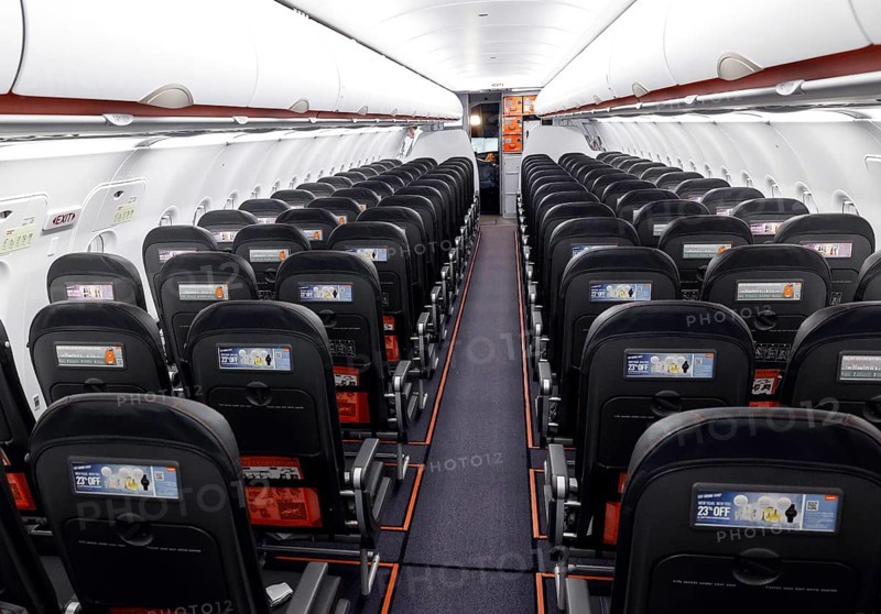 View into an empty aircraft compartment of an easyJet Airbus A320 neo in the newly opened easyJet maintenance hangar. The entire European easyJet fleet is now maintained at the Schoenefeld site, 11/01/2023