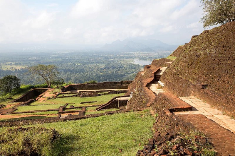 Buildings of rock palace fortress on rock summit, Sigiriya, Central Province, Sri Lanka, Asia
