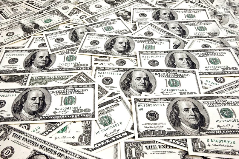 Dollar notes. in 100 dollar notes, USD, US dollars, Studio