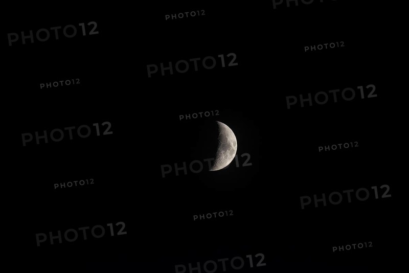 Waxing moon, crescent moon in the night sky, Munich, Bavaria, Germany, Europe