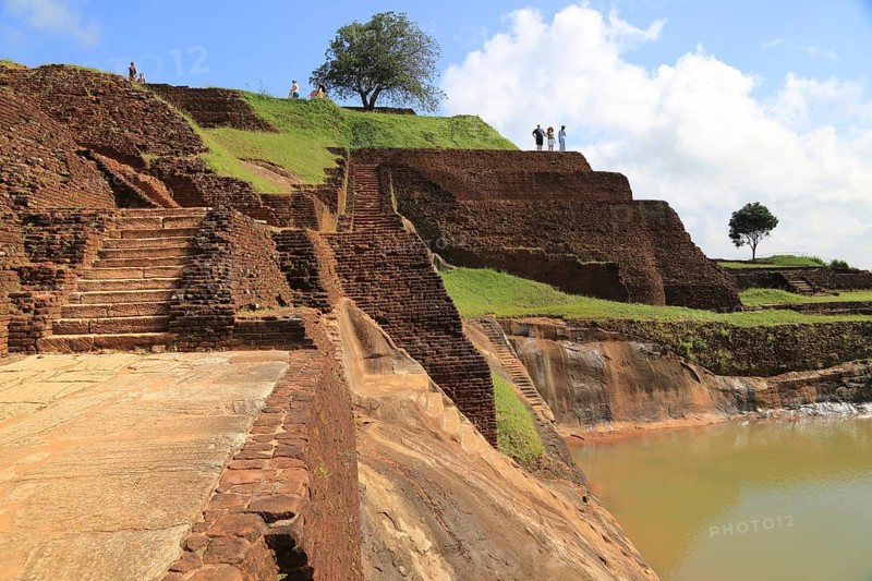 Buildings of rock palace fortress on rock summit, Sigiriya, Central Province, Sri Lanka, Asia