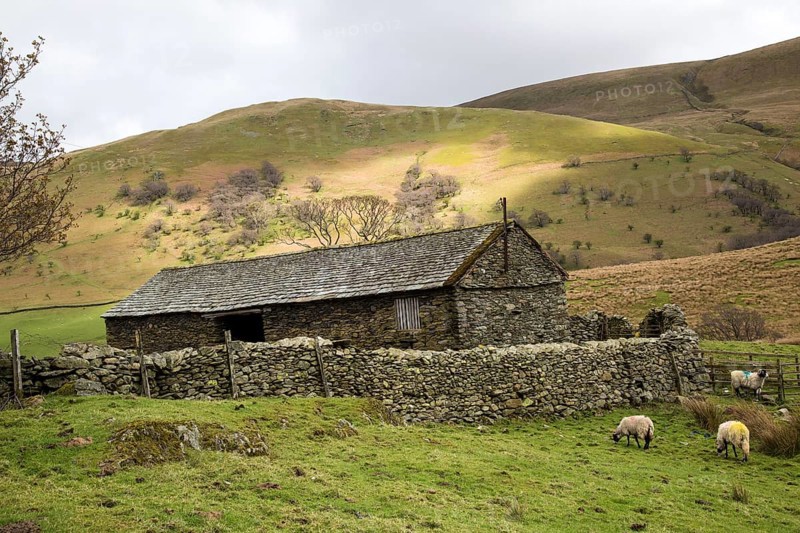 Traditional stone barn Martindale valley, Lake District national park, Cumbria, England, UK